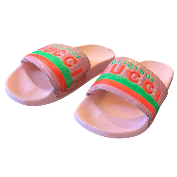 Gucci Limited Edition Authentic Neon Pink Pool Beach Slides Size 6 - Picture 1 of 12